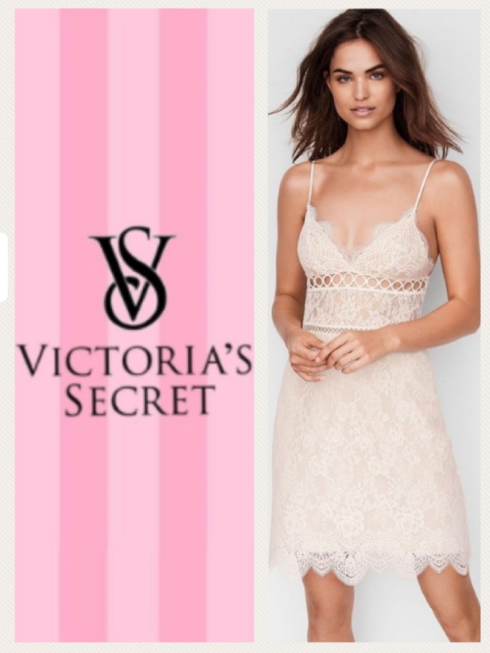 NEW!  Victoria's Secrets Dream Angels Floral Lace & Ring Slip Dress in ivory